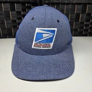 USPS Trucker Hat Blue Chambray Mesh Snapback Made in USA Postal Service LG